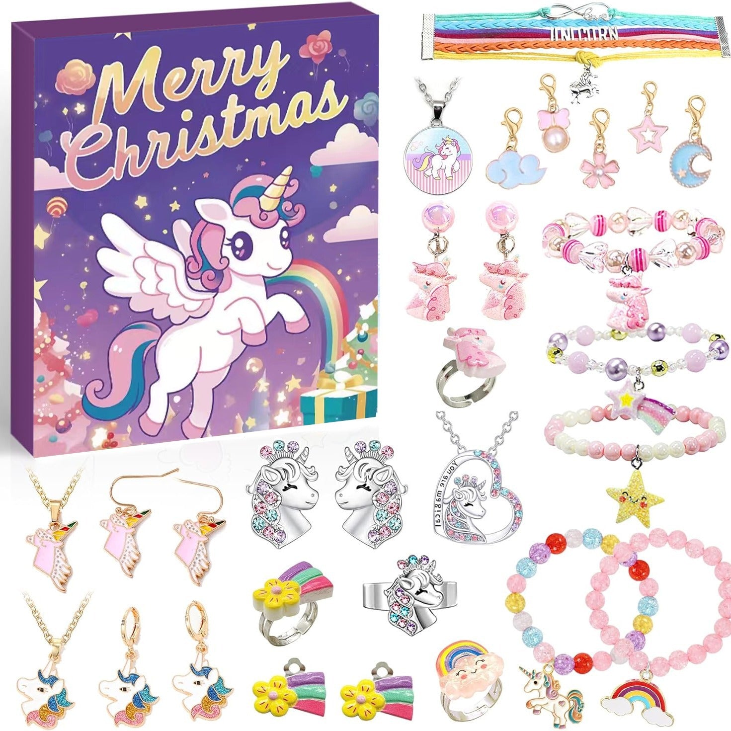 NNEDSZ Unicorn-Themed Jewelry Advent Calendar - DIY Bracelets, Charms, and Accessories Gift Set