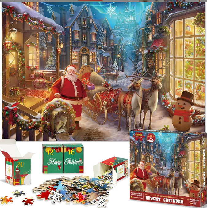NNEDSZ Christmas Advent Calendar 1008-Piece Puzzle | Santa's Village Holiday Countdown GL-117