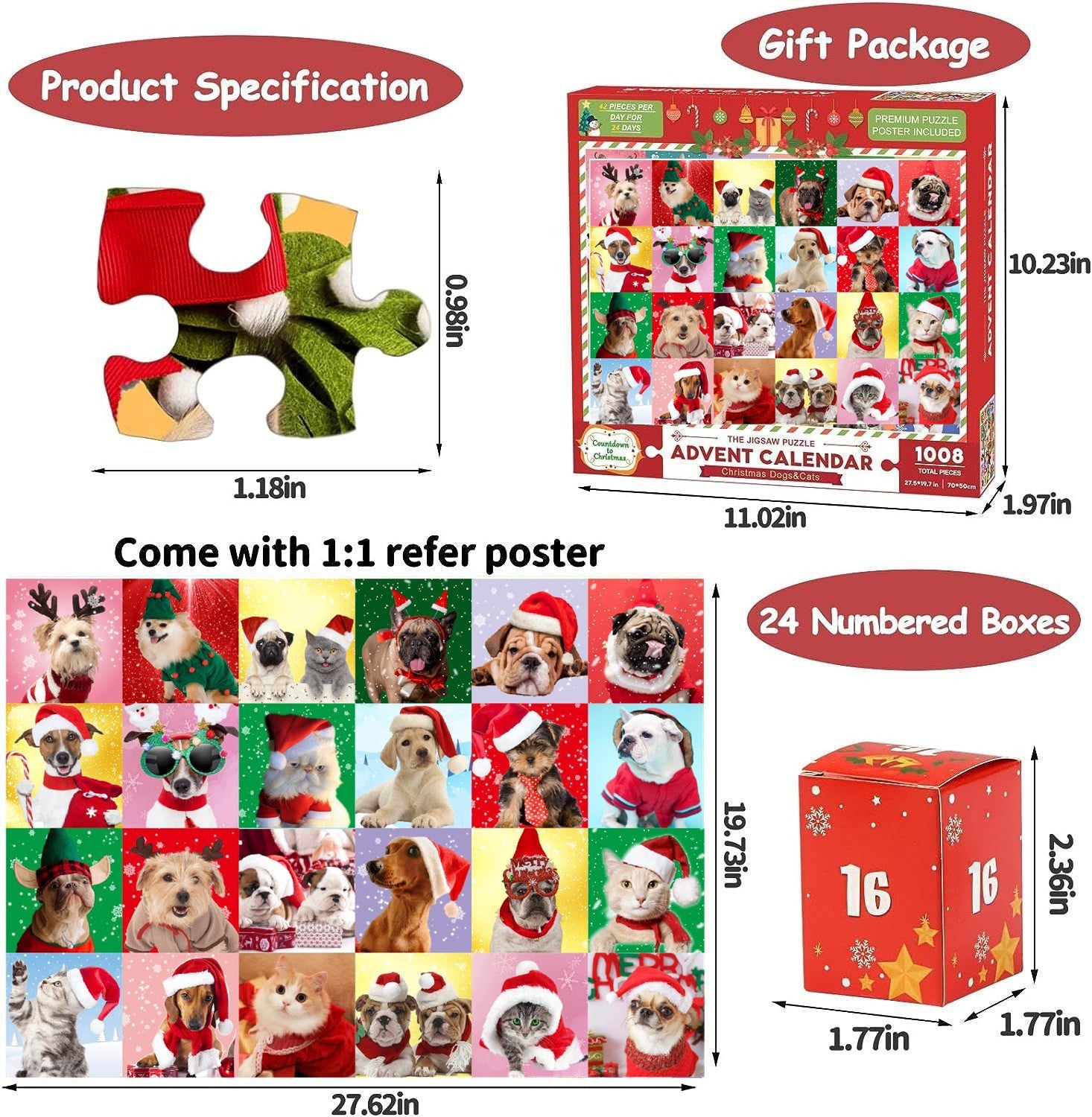 NNEDSZ Christmas Advent Calendar 1008-Piece Puzzle | Santa's Village Holiday Countdown GL-117